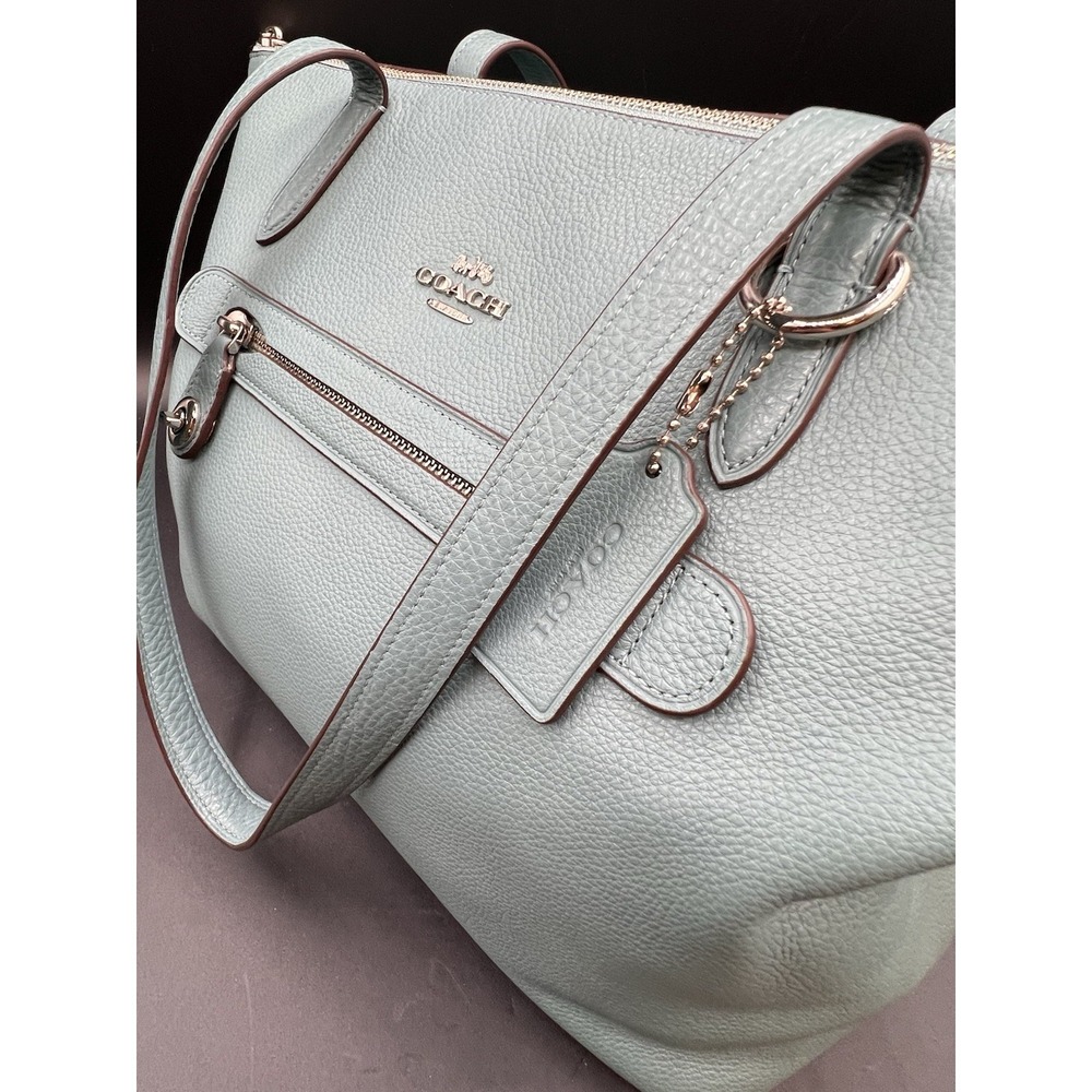 Coach Pebble Leather Taylor Tote Shoulder Bag Aqua Blue Authentic - Picture 15 of 15